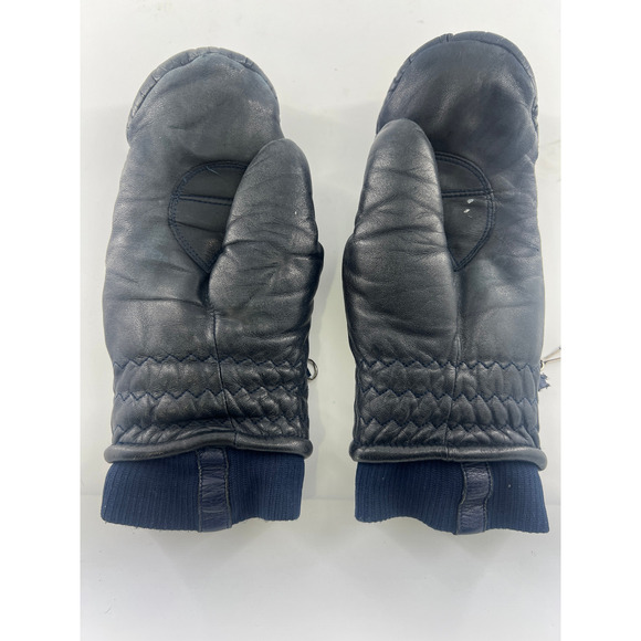 Vintage Aris Leather Mittens Mens Large Black Leather Winter Warm Snow USA - Picture 2 of 4